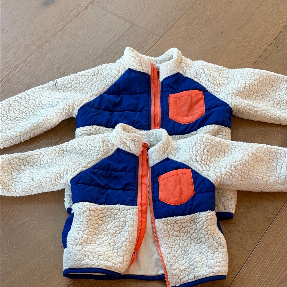 Janie and Jack Blue and Cream Sherpa Jacket with Orange Zipper